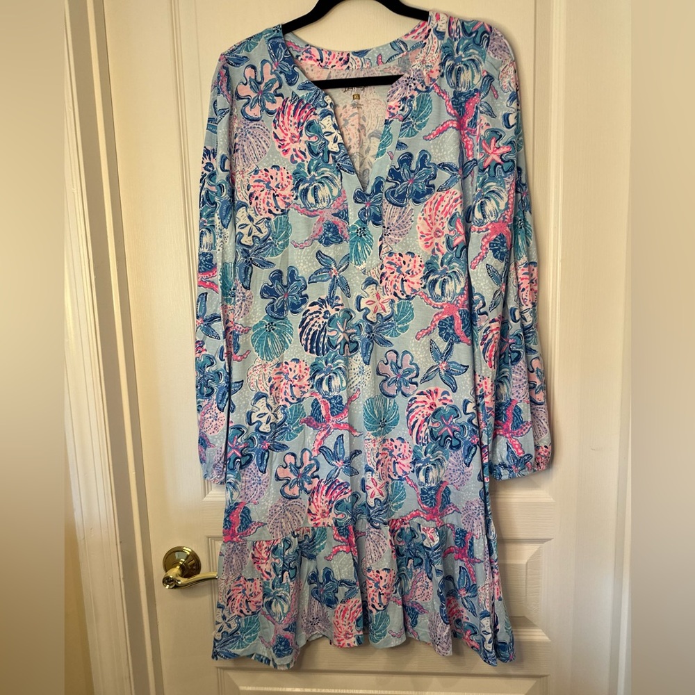 Lilly Pulitzer Vibrant Blue and Pink Long Sleeve Dress XL